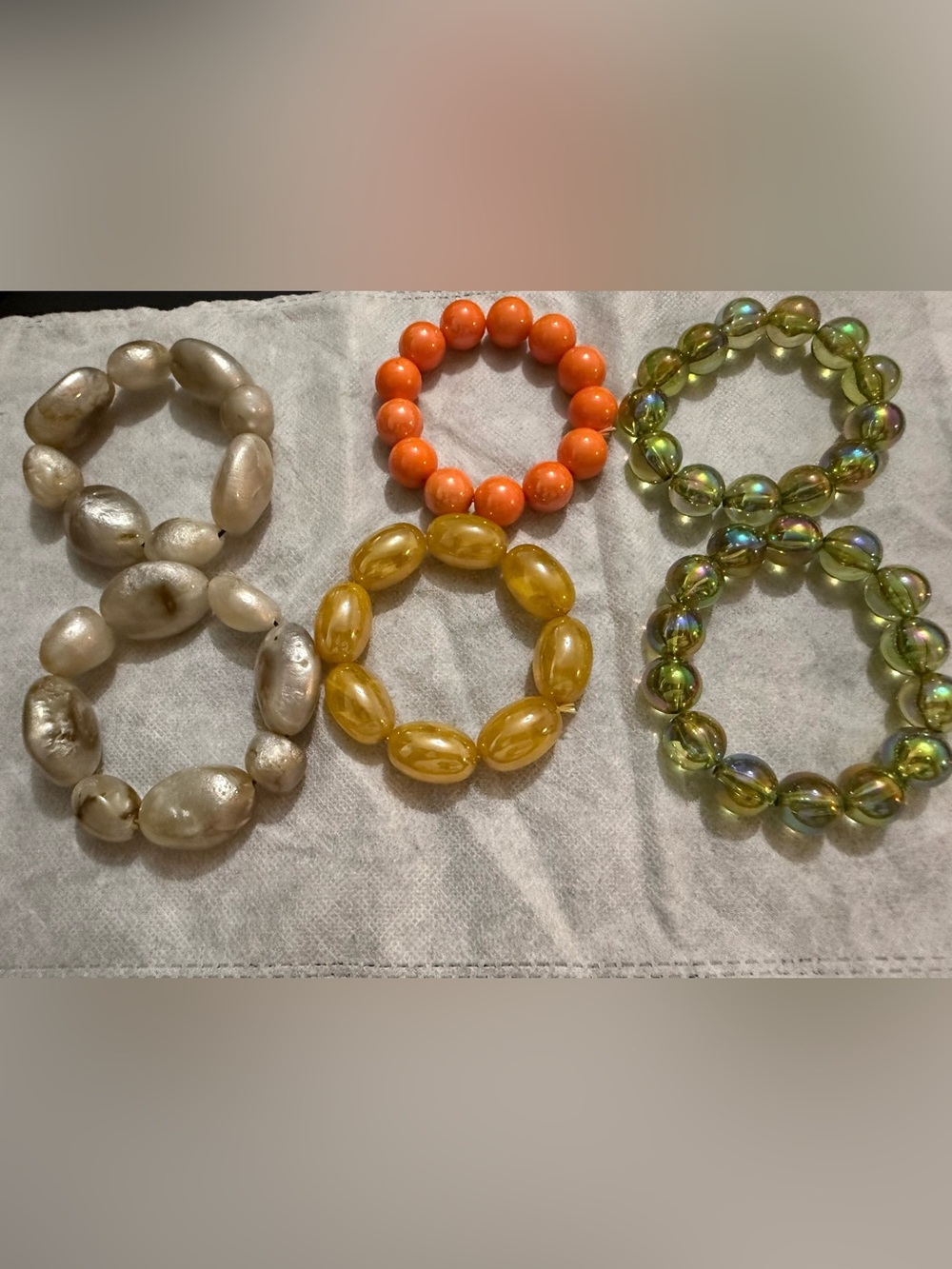 Multi-Color Women's Stretch Bead Bracelet Set - Orange, Yellow, Green, Silver
